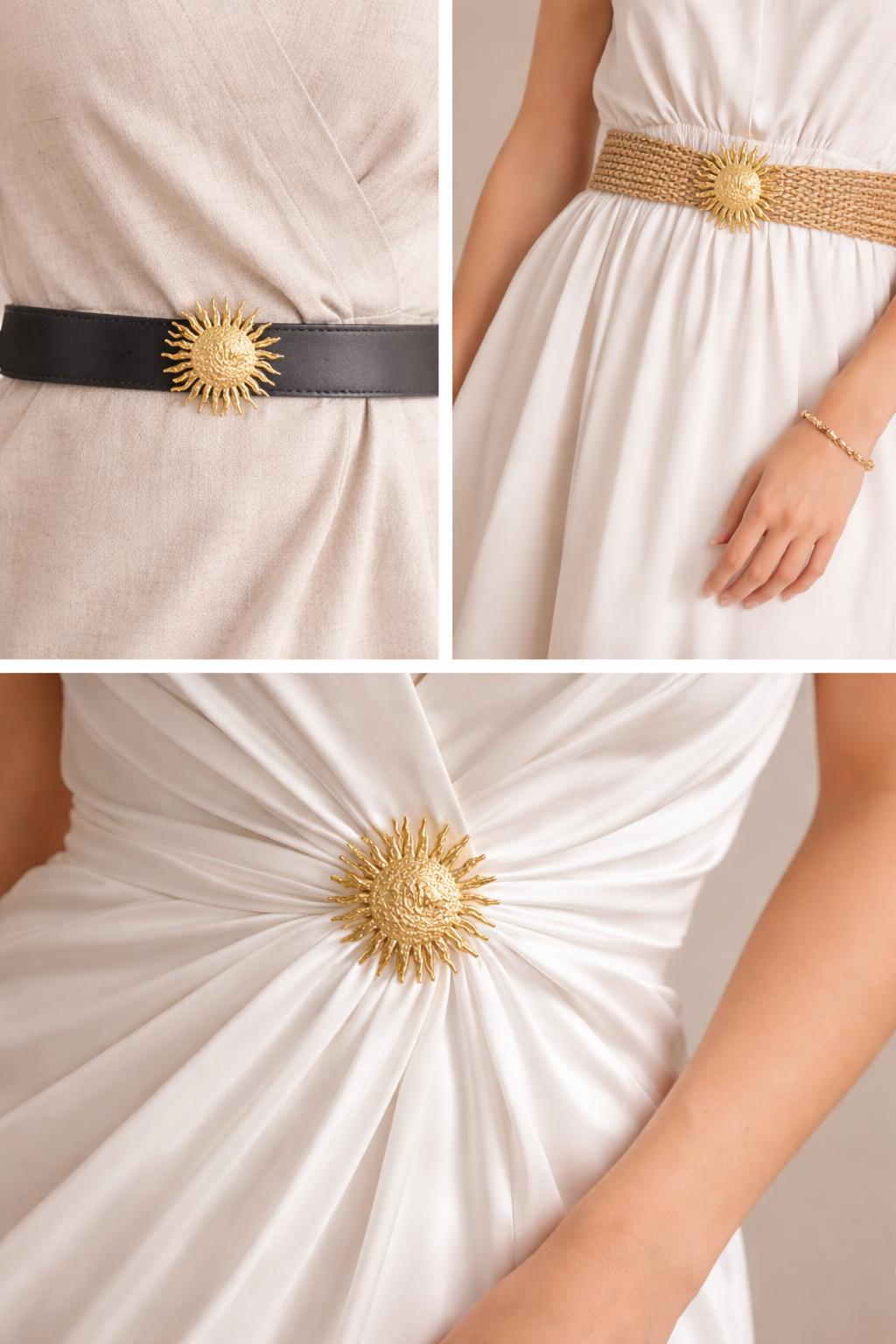 Brosa/catarama aurie model tip soare  pentru curele si decor vestimentar