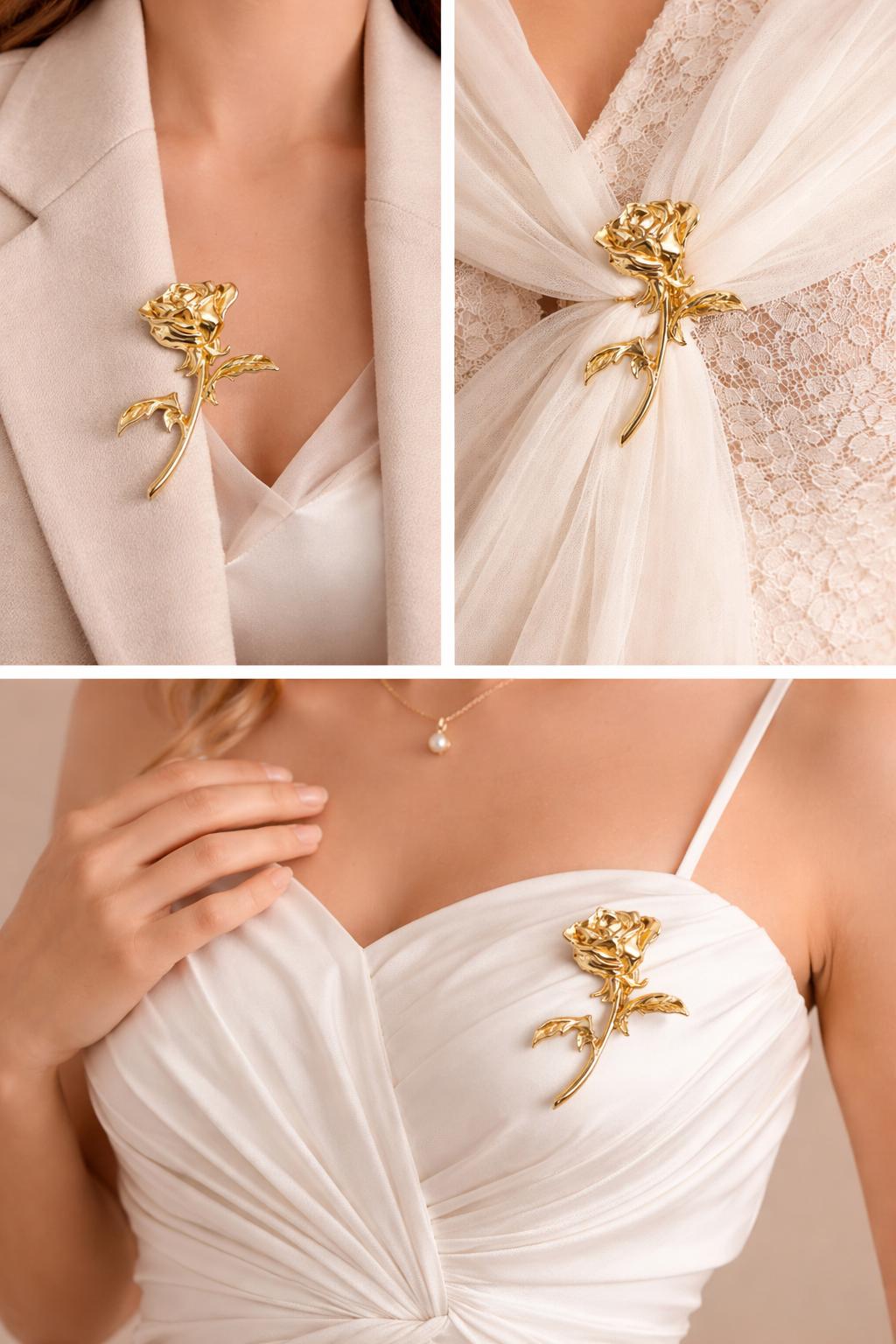 Brosa/catarama aurie model trandafir  accesoriu elegant pentru rochii si sacouri