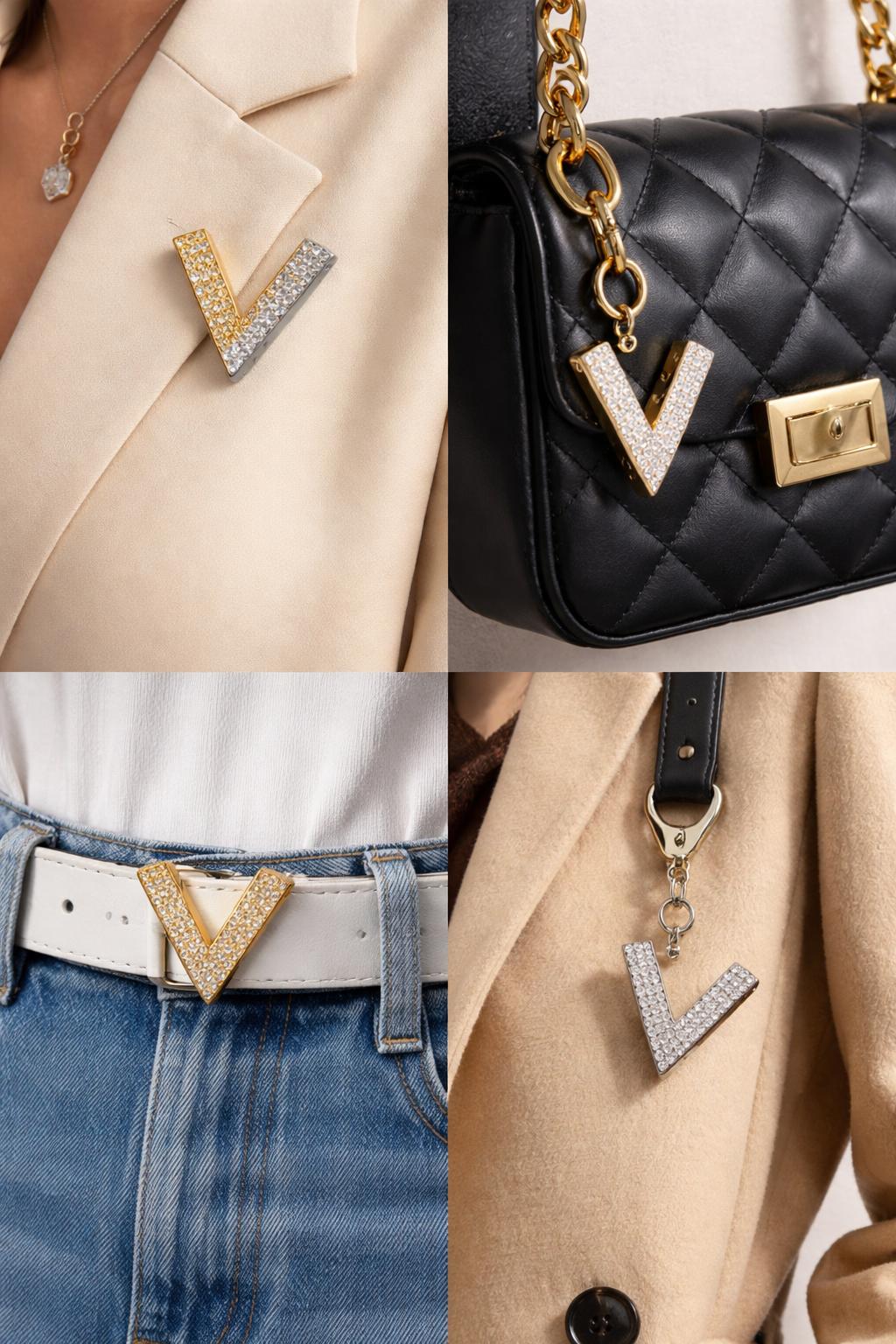 Catarama decorativa litera „v” 2,5 cm cu cristale – auriu sau argintiu, accesoriu elegant