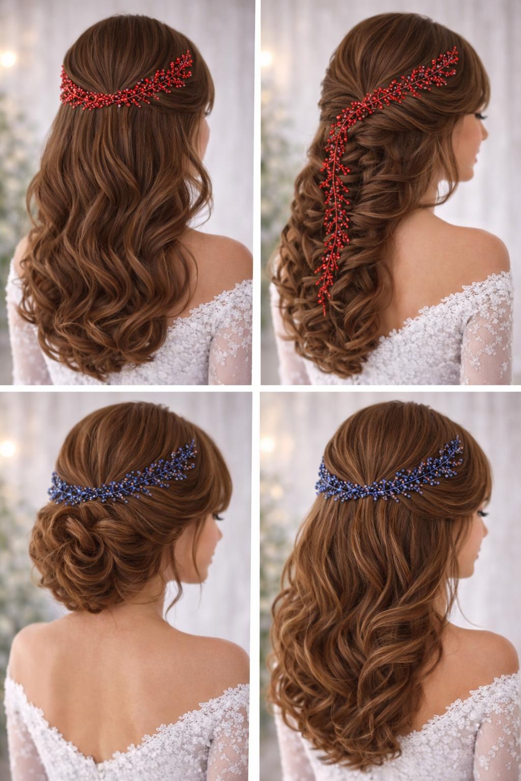 Accesoriu/Coronita/Bentita par mireasa cu cristale colorate – decor par elegant pentru nunta