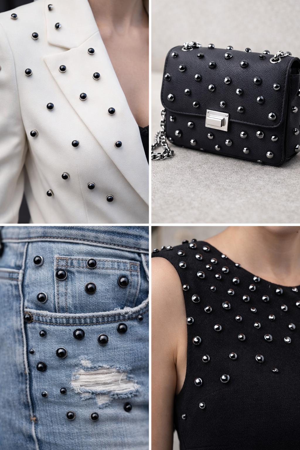 Perle de capsat negre pentru croitorie – perle aplicate pentru haine si accesorii, punga 500g