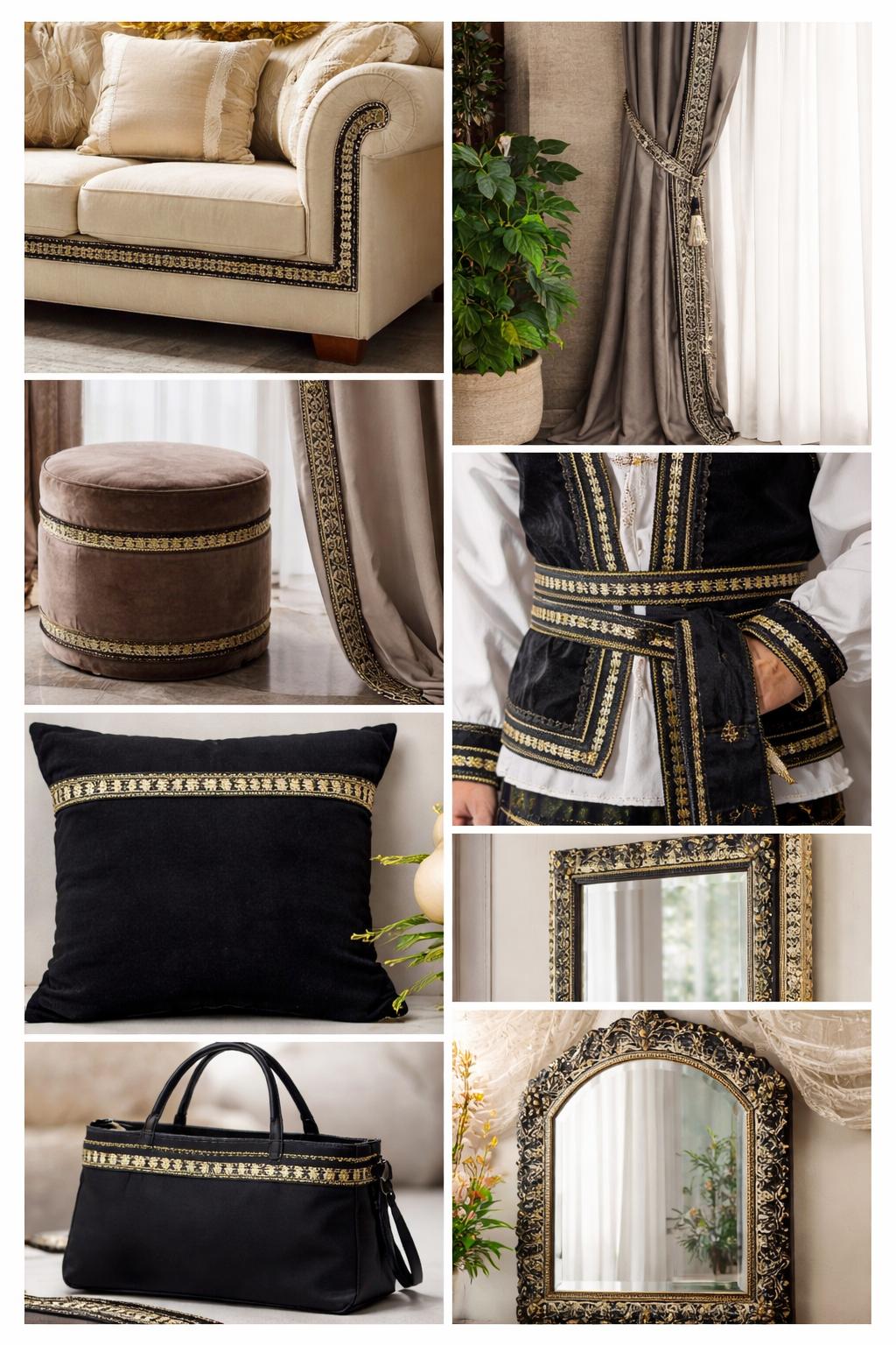 Banda decorativa textila  cu auriu tip galon 3.5cm  pentru tapiterie, perdele si costume/la metru