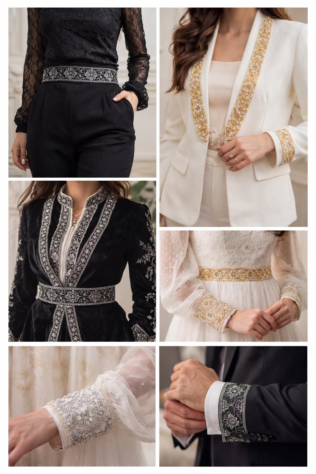 Banda decorativa brodata  cu paiete pentru rochii, costume si decor elegant/la metru