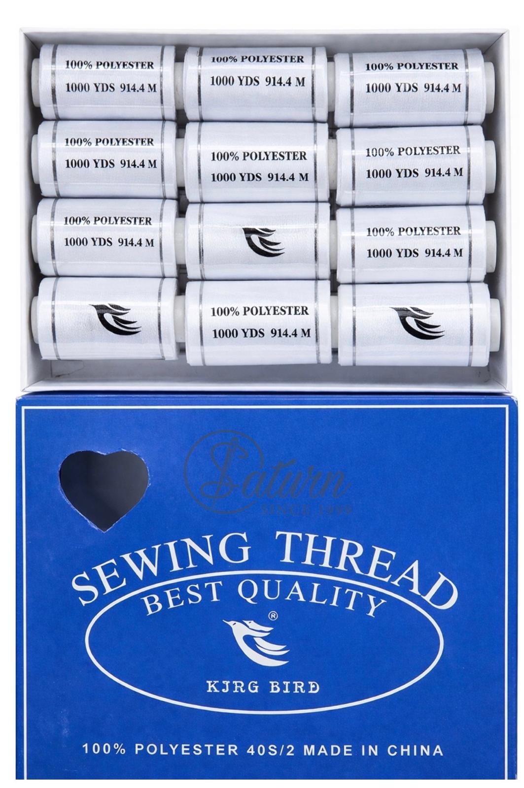 Set ata de cusut poliester 40S/2 pentru masina si cusaturi manuale – alb, 100% poliester, cutie 12 bucati