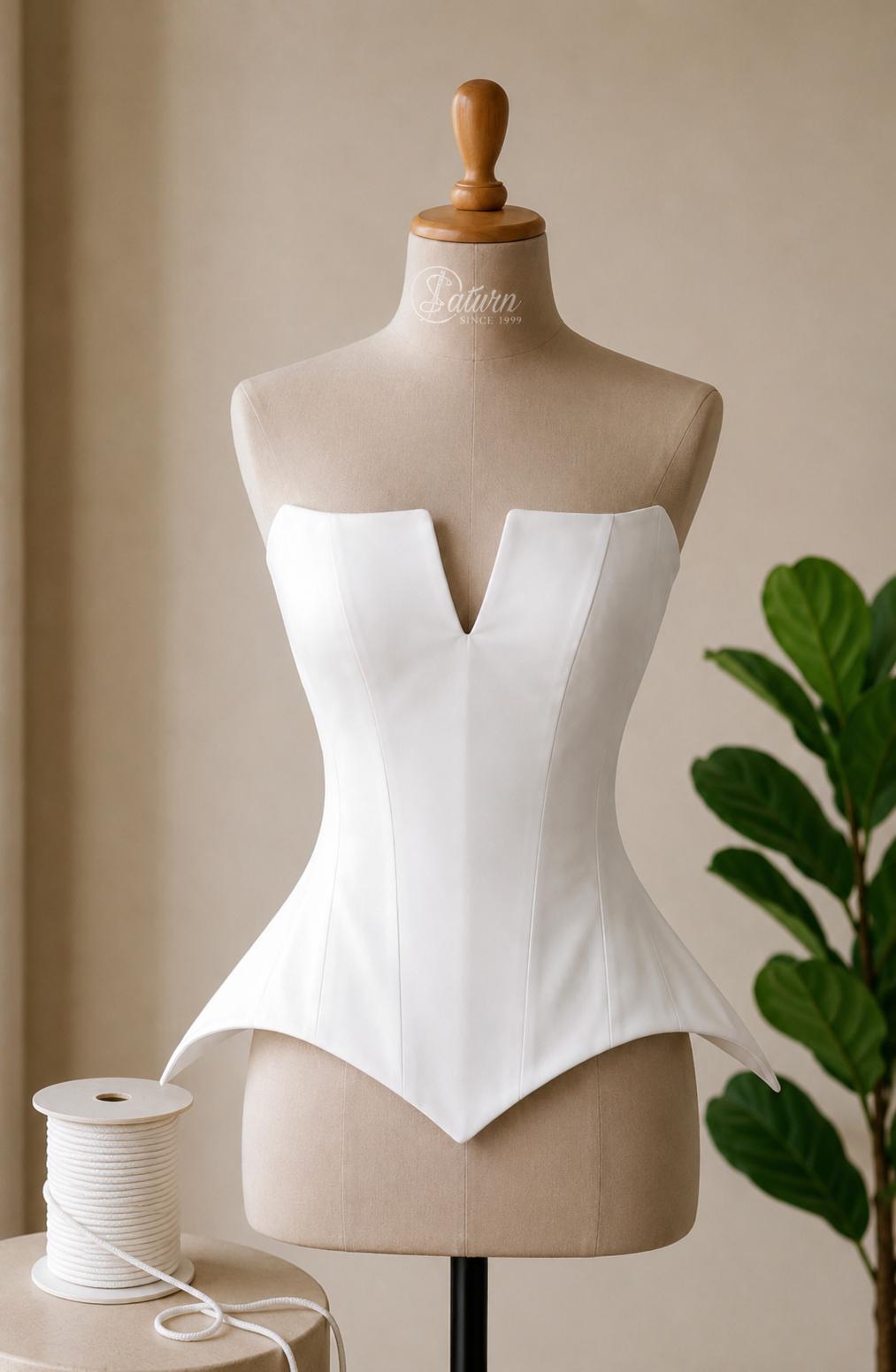 Corset dama M14 din tafta eleganta cu decolteu în V si snur inclus