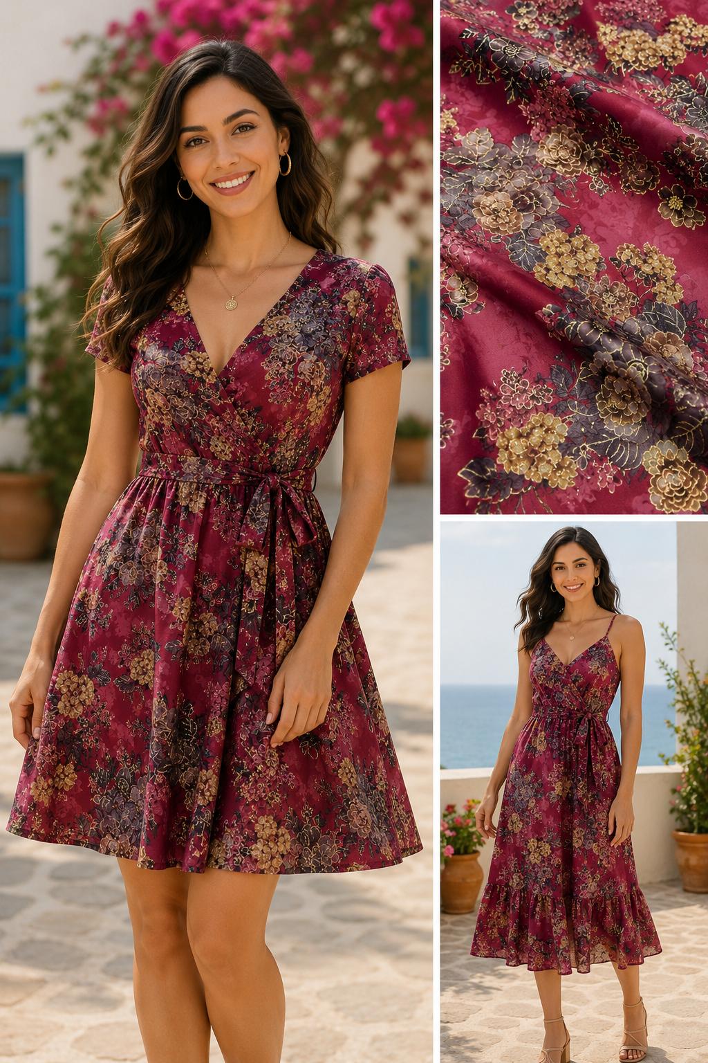 Lycra Elastica Imprimata Floral Bordo/ M2 – Latime 140 cm, la Metru