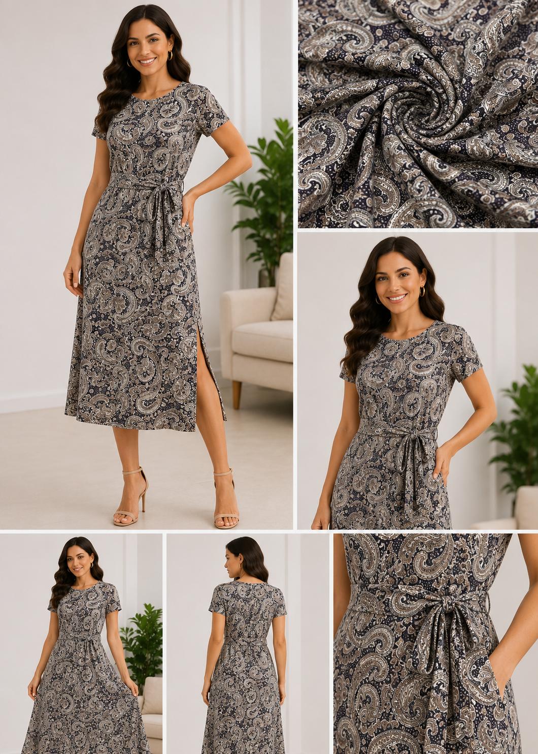 Material Vascoza Premium cu Imprimeu Paisley Albastru