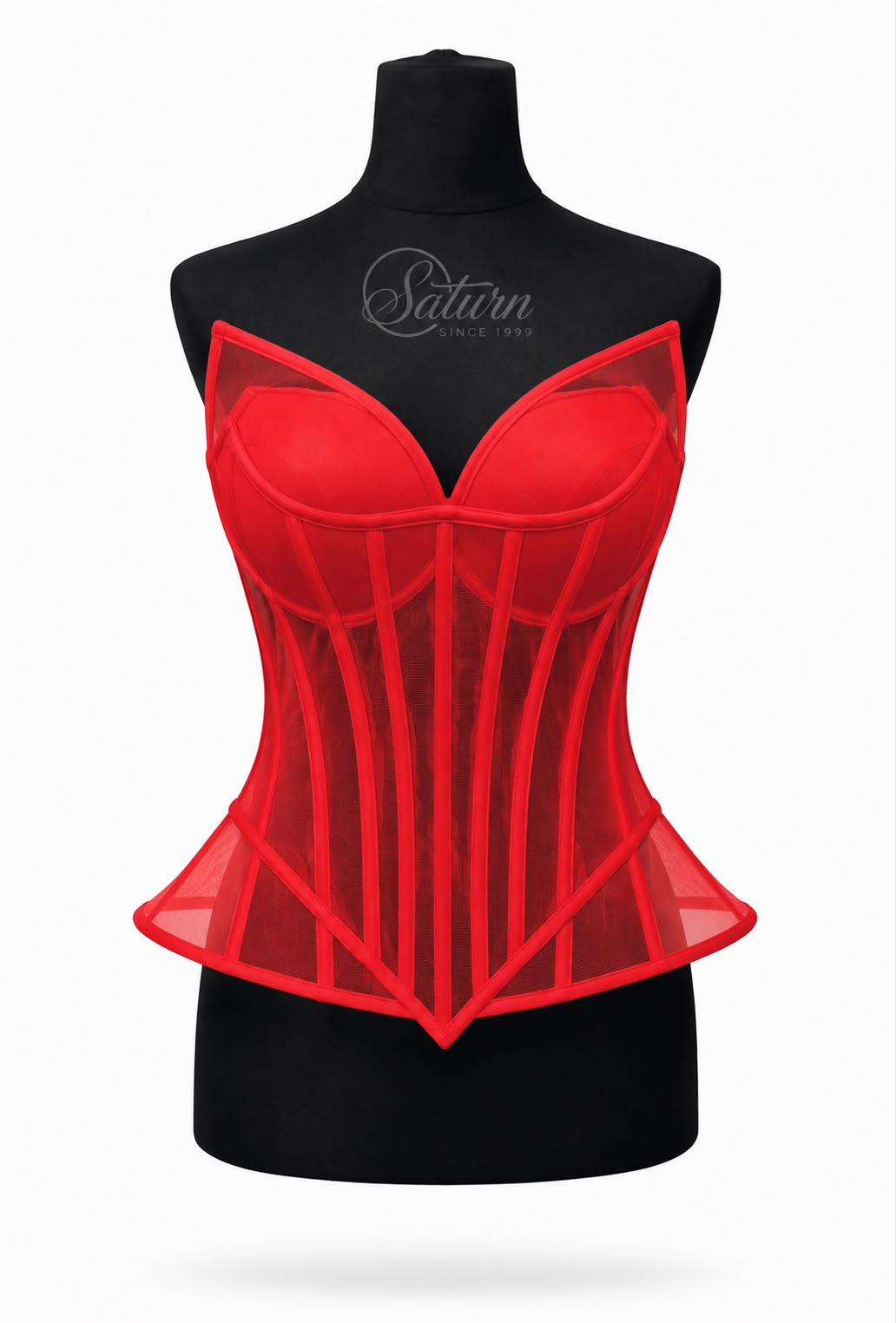 Corset Modelator in V dama M13 din tull transparent cu balene si push-up