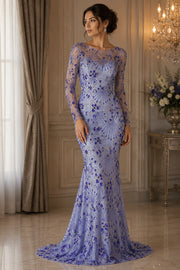 Broderie premium pe tul cu cristale si margele Royal Blue, latime 140 cm\la metru - Model J1 3440