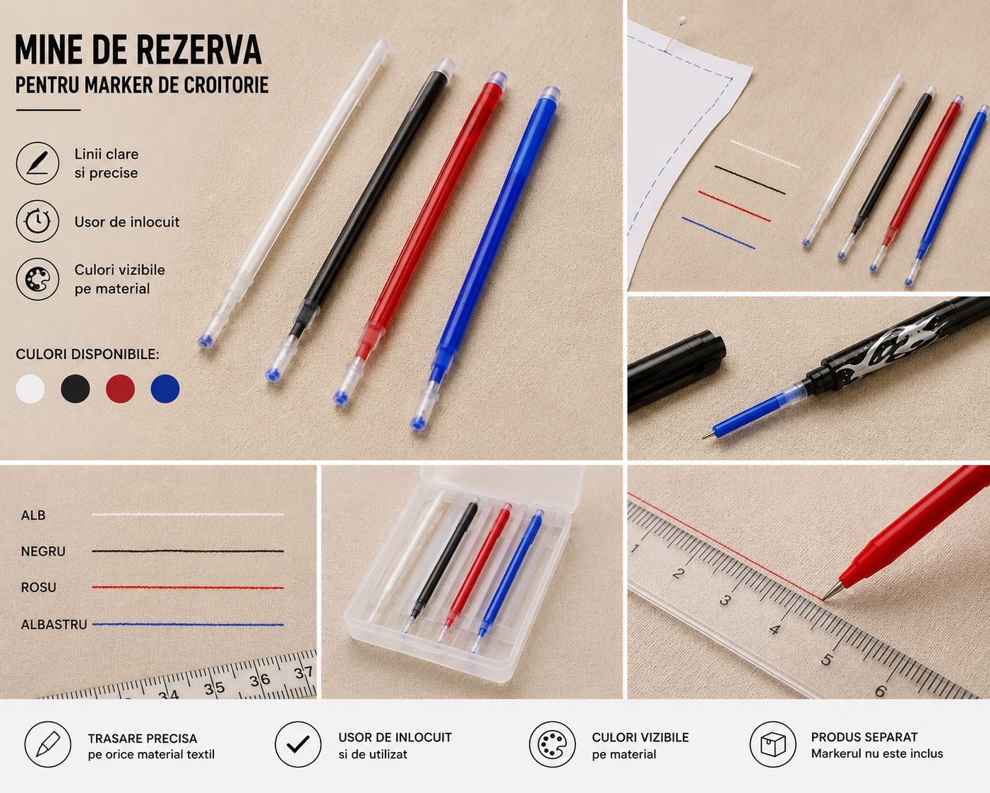 Mine de Rezerva pentru Marker termoadeziv de Croitorie si Textile, 0.7mm (6 Buc,cutie)