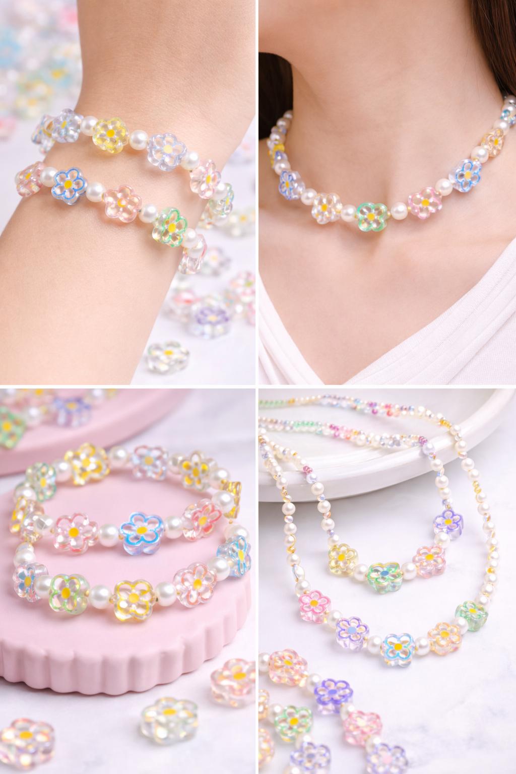 Margele floricele colorate 2 cm set 260 buc pentru bratari si coliere accesorii handmade