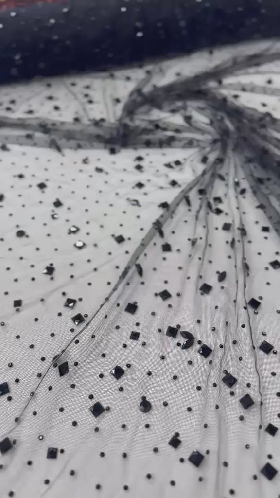 Tul fin cu Pietre/Strasuri și Cristale Aplicate 140cm/la metru