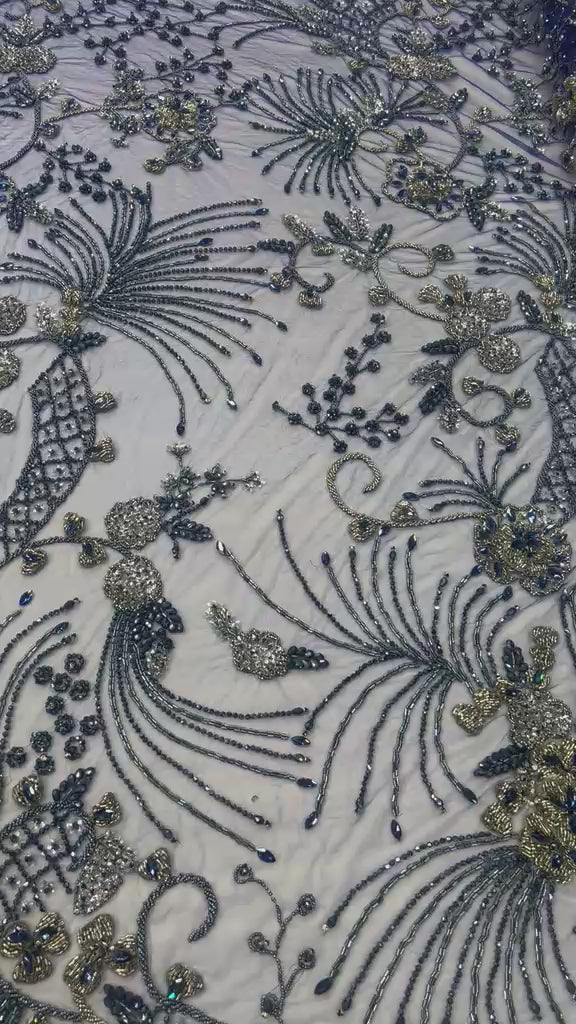 Broderie Luxury pe tul – Bleumarin 